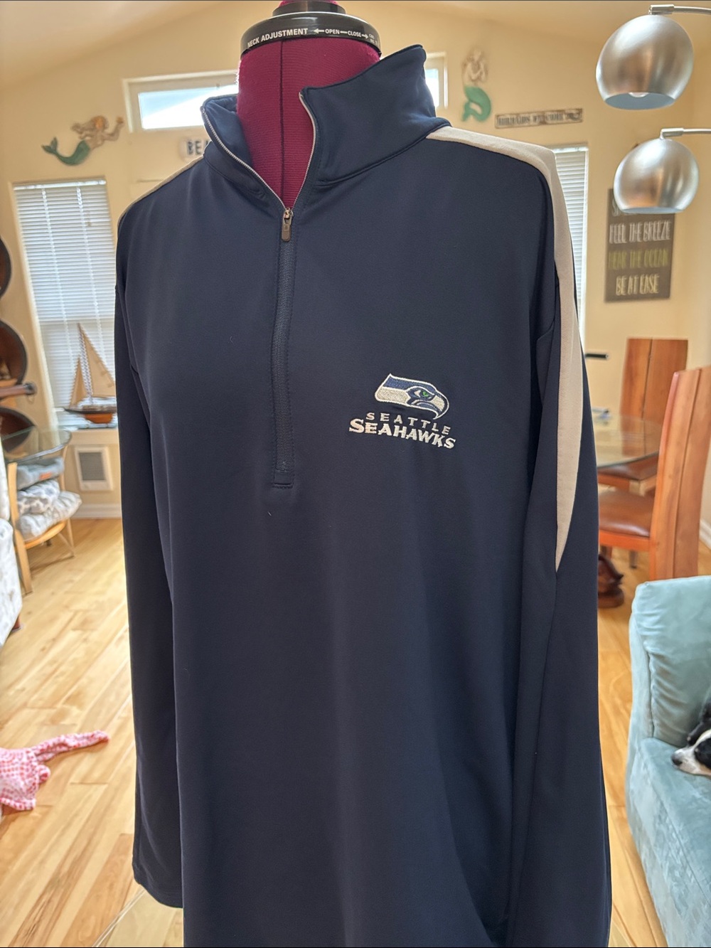 Antigua Seattle Seahawks Navy Quarter-Zip Pullover